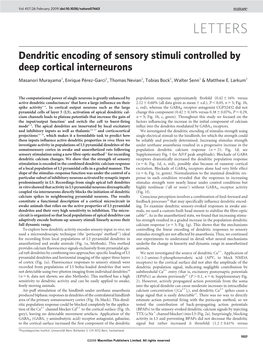 Dendritic Encoding of Sensory Stimuli Controlled by Deep Cortical Interneurons