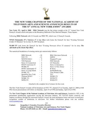 THE 51St ANNUAL NEW YORK EMMY® AWARD NOMINATIONS