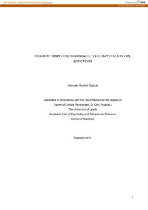 Therapist Discourse in Manualised Therapy for Alcohol Addictions