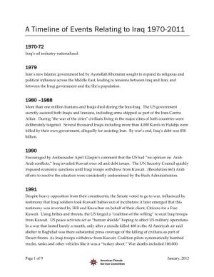 A Timeline of Events Relating to Iraq 1970-2011