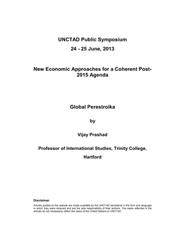 Global Perestroika by Vijay Prashad, Professor of International Studies, Trinity College