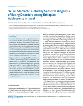 “A Full Stomach”: Culturally Sensitive Diagnosis of Eating Disorders Among Ethiopian Adolescents in Israel