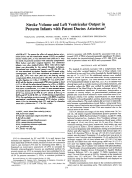 Stroke Volume and Left Ventricular Output in Preterm Infants with Patent Ductus Arteriosusl