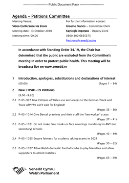 (Public Pack)Agenda Document for Petitions Committee, 13/10/2020 09