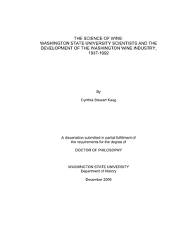 The Science of Wine: Washington State University Scientists and the Development of the Washington Wine Industry, 1937-1992