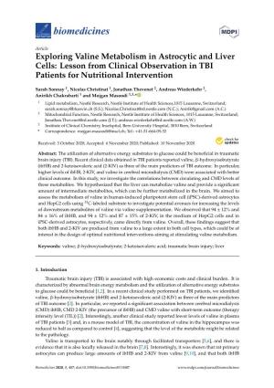 Exploring Valine Metabolism in Astrocytic and Liver Cells: Lesson from Clinical Observation in TBI Patients for Nutritional Intervention