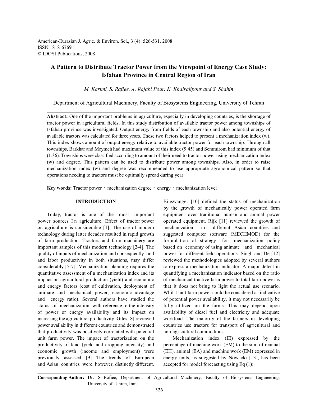 A Pattern to Distribute Tractor Power from the Viewpoint of Energy Case Study: Isfahan Province in Central Region of Iran