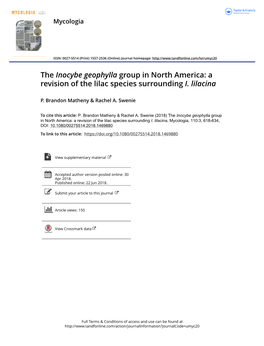 The Inocybe Geophylla Group in North America: a Revision of the Lilac Species Surrounding I