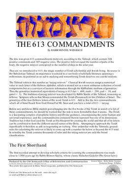 THE 613 COMMANDMENTS by RABBI MENDEL WEINBACH