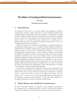 The Ethics of Creating Artificial Consciousness John Basl Northeastern University