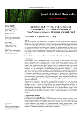 Antioxidant, Ferric Iron Chelation and Antimicrobial Activities of Extracts Of