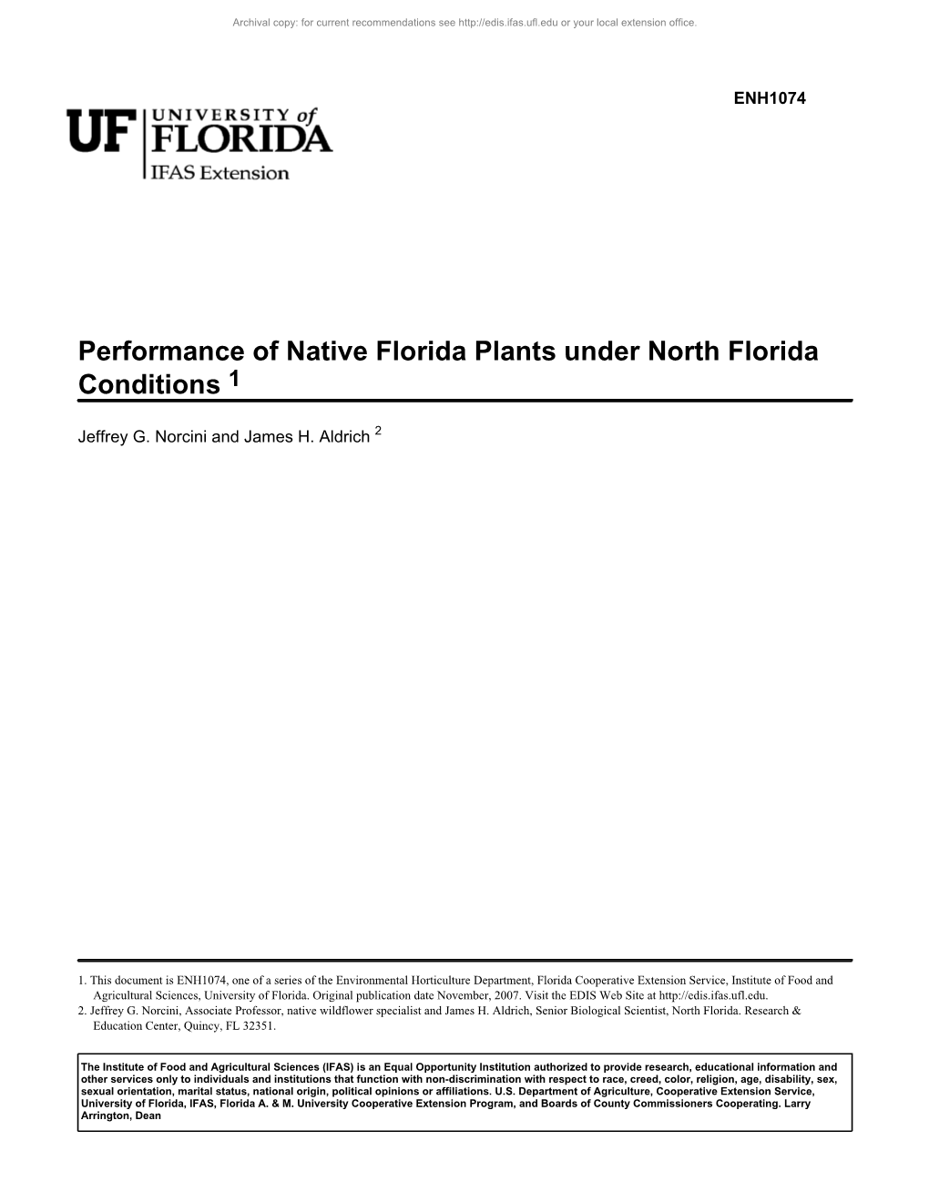 Performance of Native Florida Plants Under North Florida Conditions 1