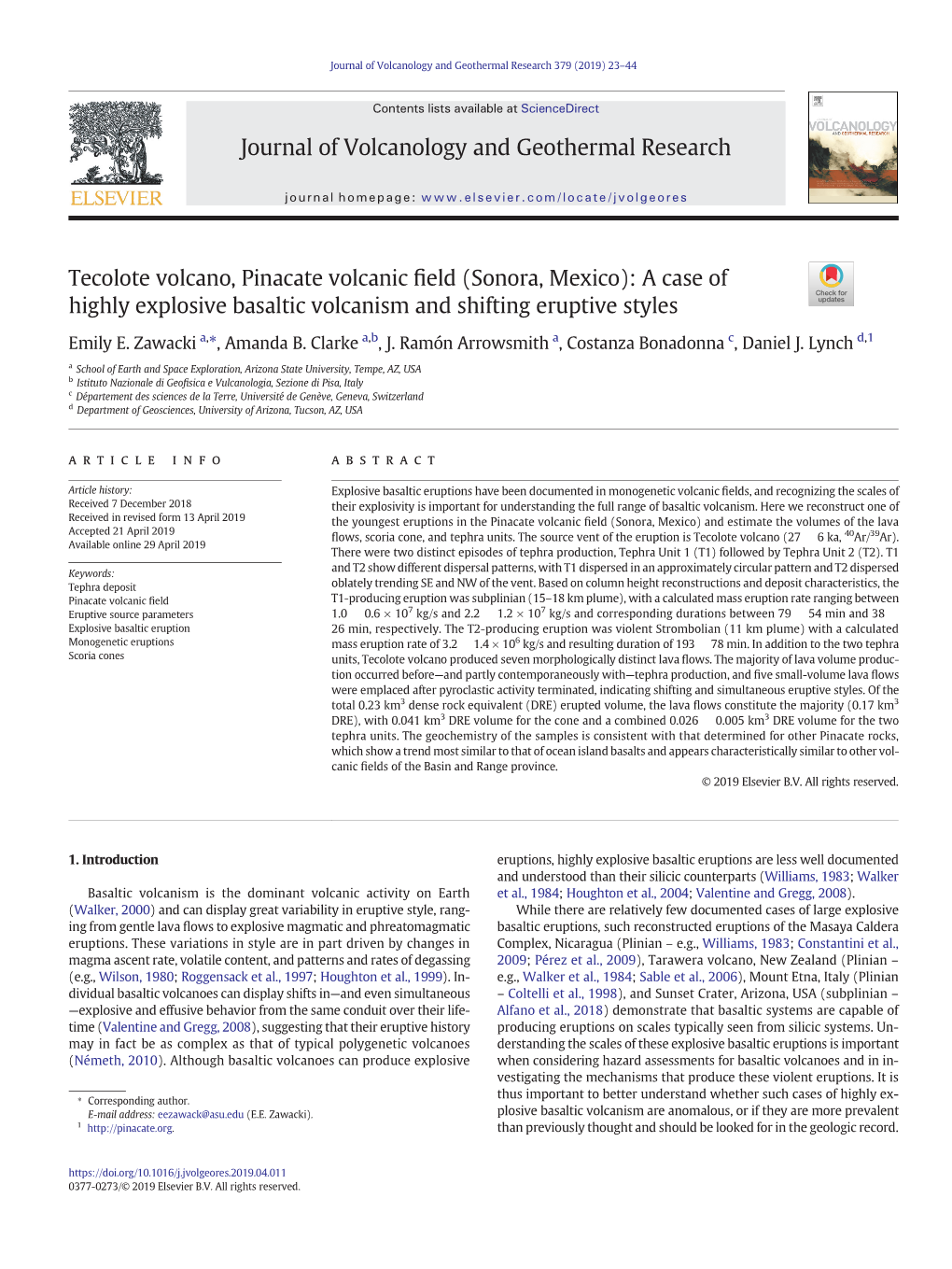 Tecolote Volcano, Pinacate Volcanic Field (Sonora, Mexico): a Case of Highly Explosive Basaltic Volcanism and Shifting Eruptive