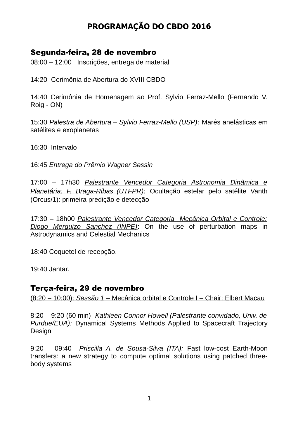 Programação Do Cbdo 2016