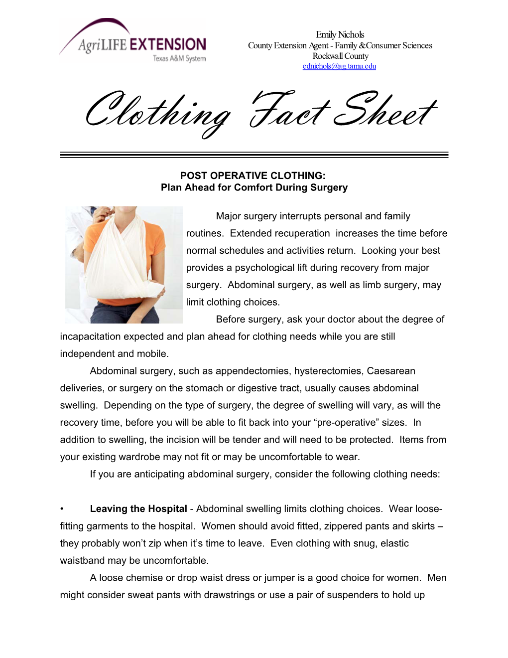 POST OPERATIVE CLOTHING: Plan Ahead for Comfort During Surgery