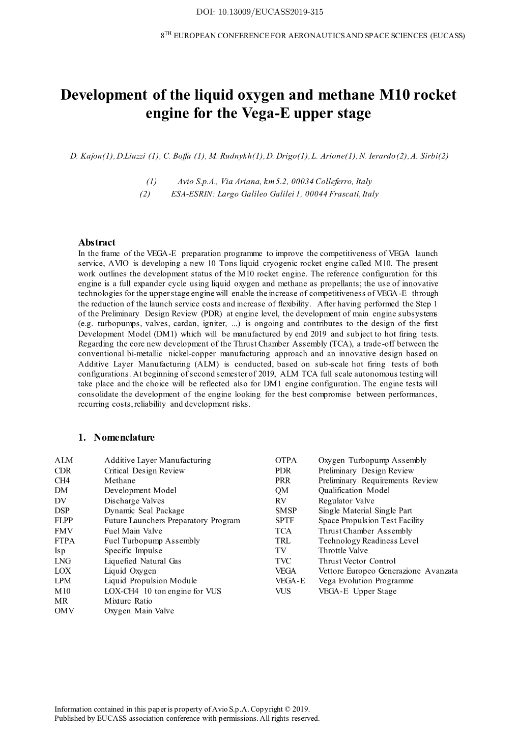 Development of the Liquid Oxygen and Methane M10 Rocket Engine for the Vega-E Upper Stage