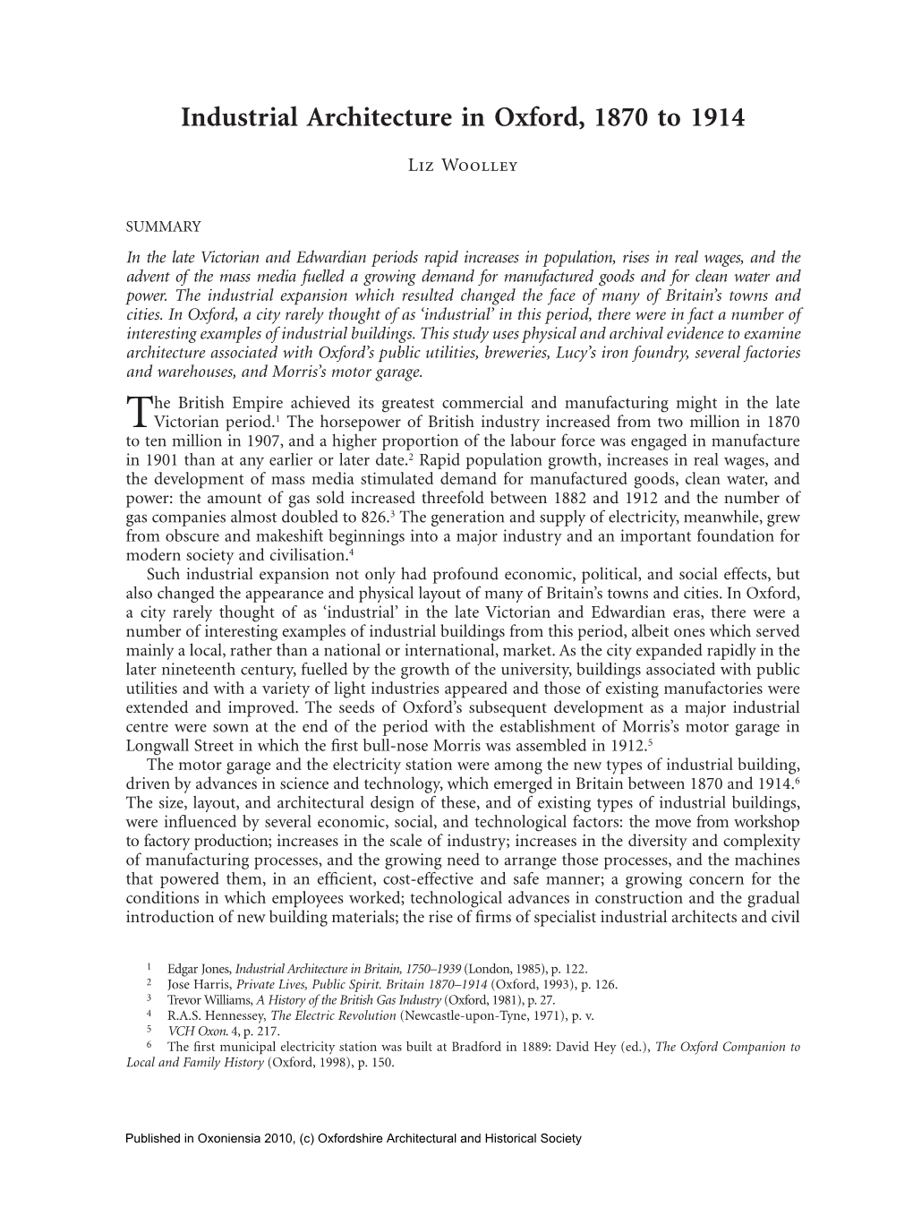 Industrial Architecture in Oxford, 1870 to 1914