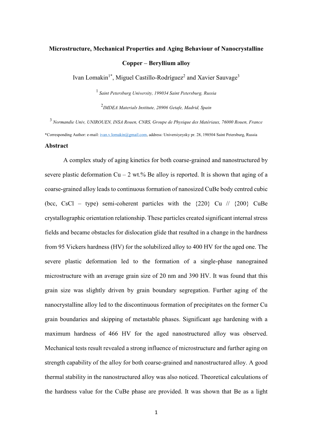 Microstructure, Mechanical Properties and Aging Behaviour of Nanocrystalline