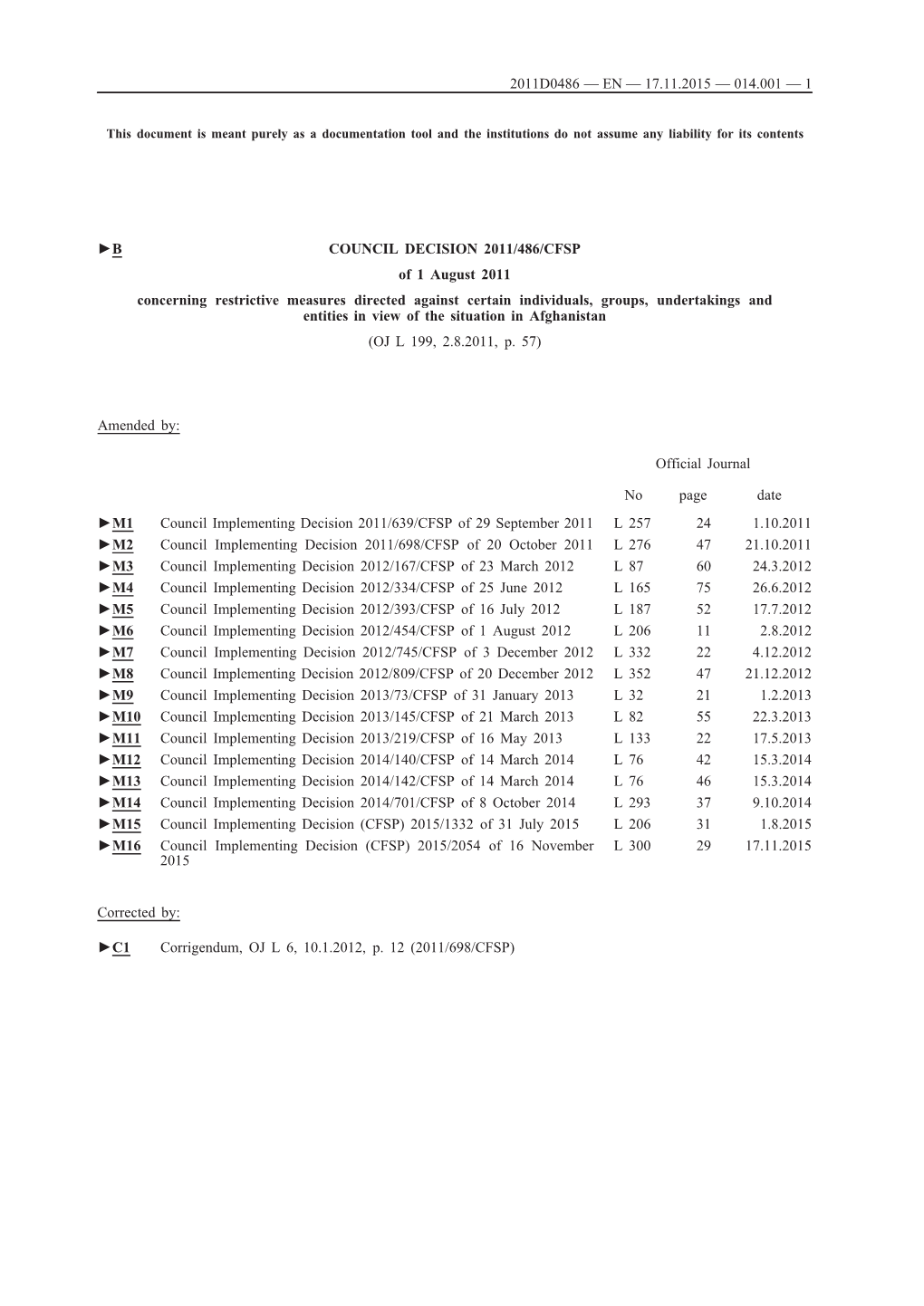 B COUNCIL DECISION 2011/486/CFSP of 1