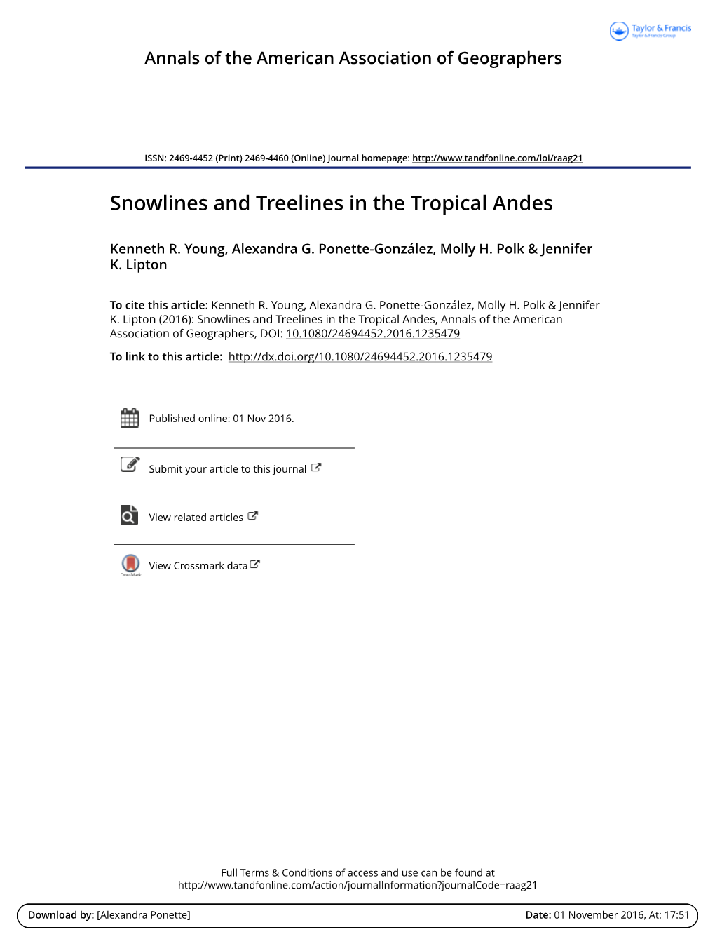 Snowlines and Treelines in the Tropical Andes