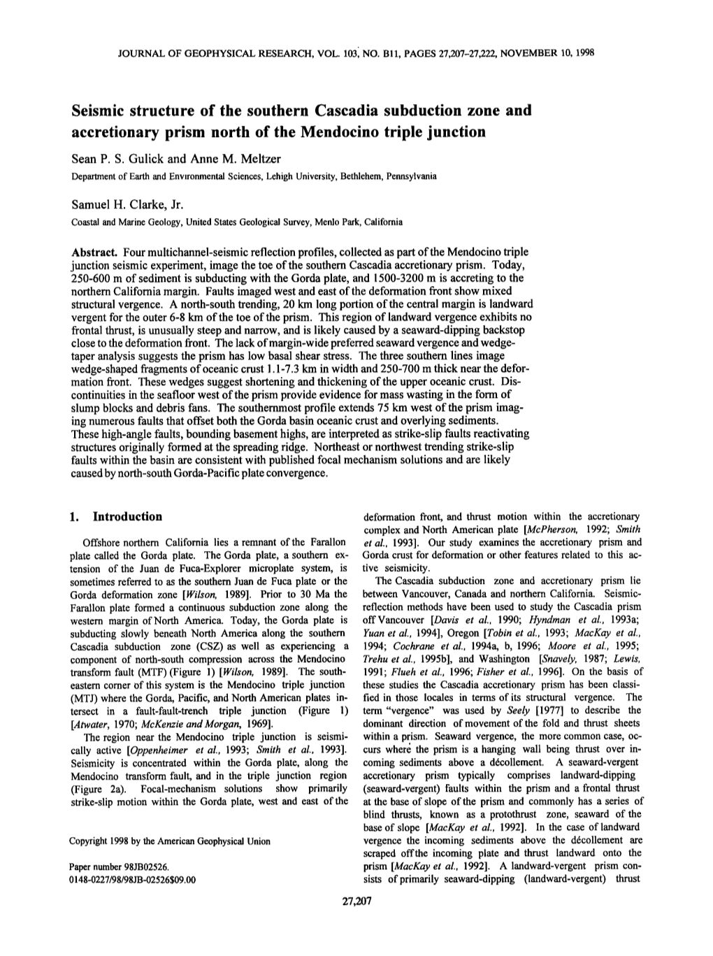 Seismic Structure of the Southern Cascadia Subduction Zone and Accretionaryprism North of the Mendocino Triple Junction