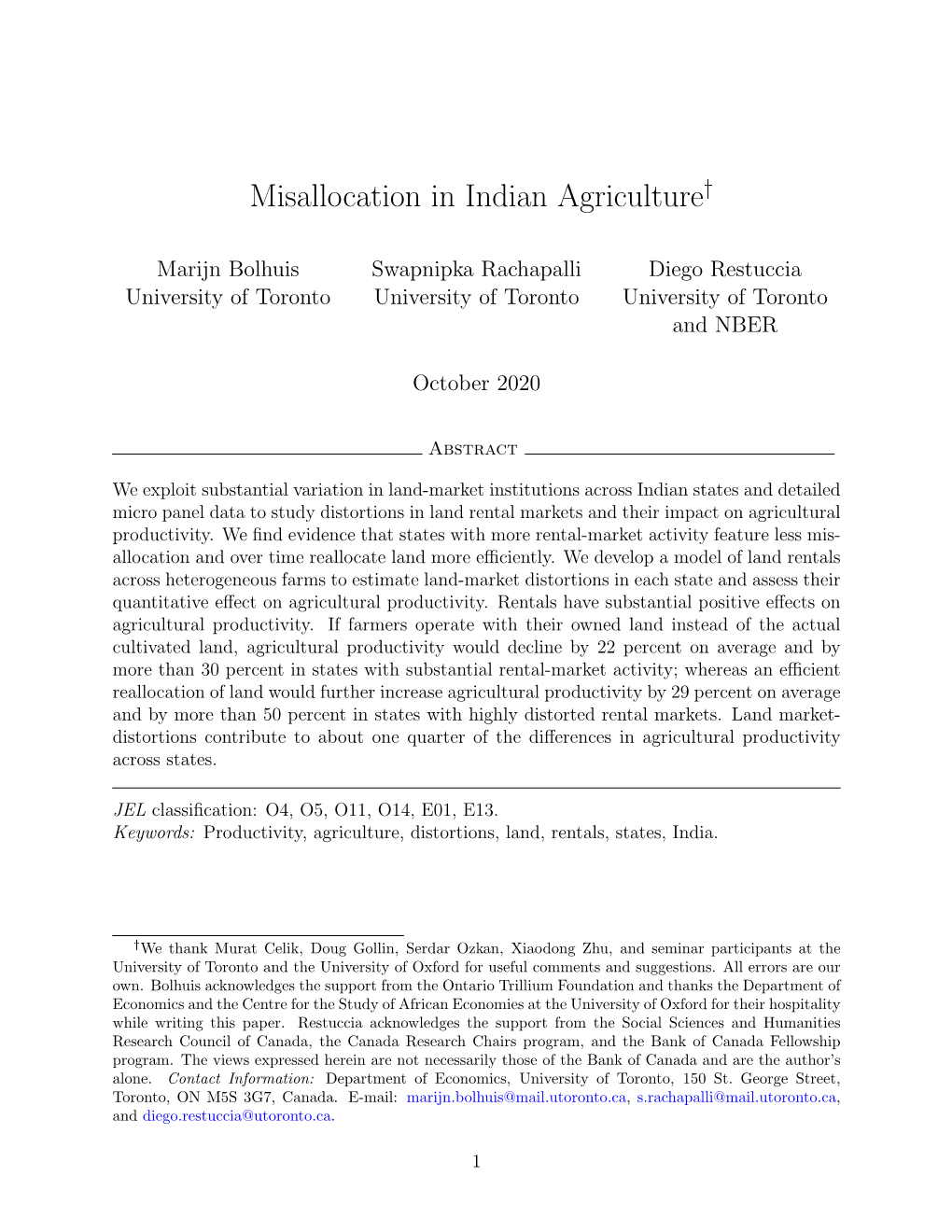 Misallocation in Indian Agriculture„