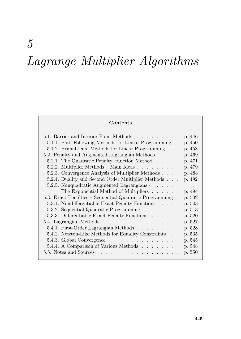 5 Lagrange Multiplier Algorithms