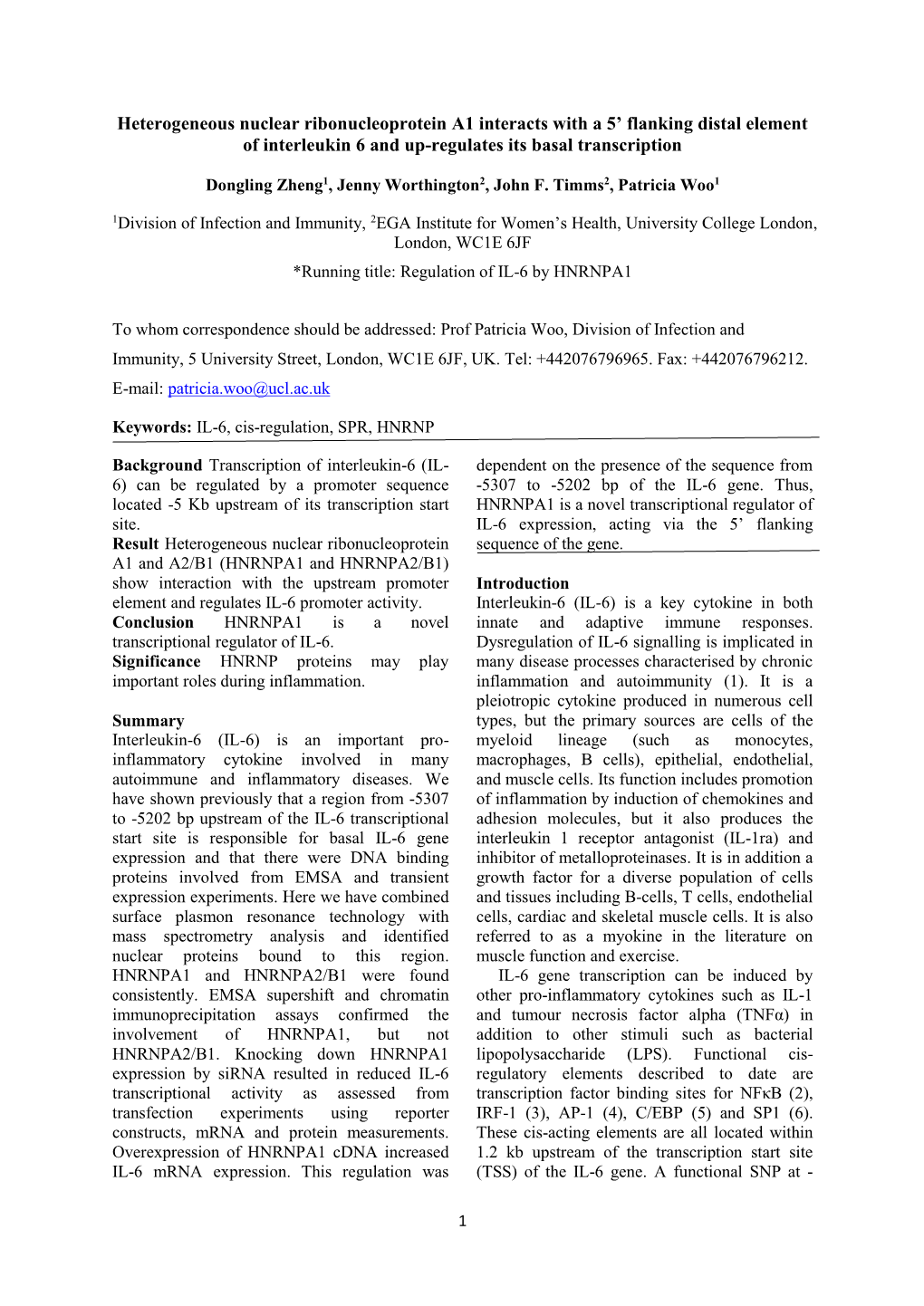 Hnrnpa1 Regulated IL6 Final Formated.Pdf