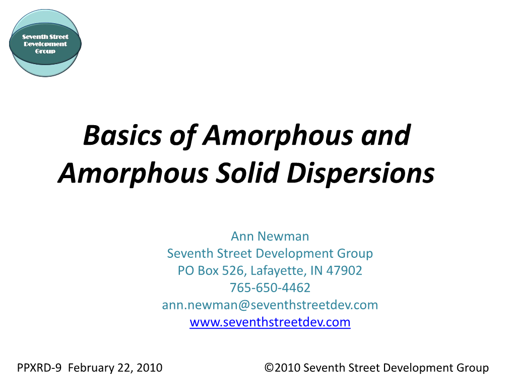 Amorphous Solid Dispersions