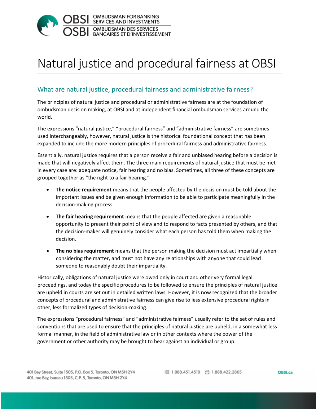 Natural Justice and Procedural Fairness at OBSI