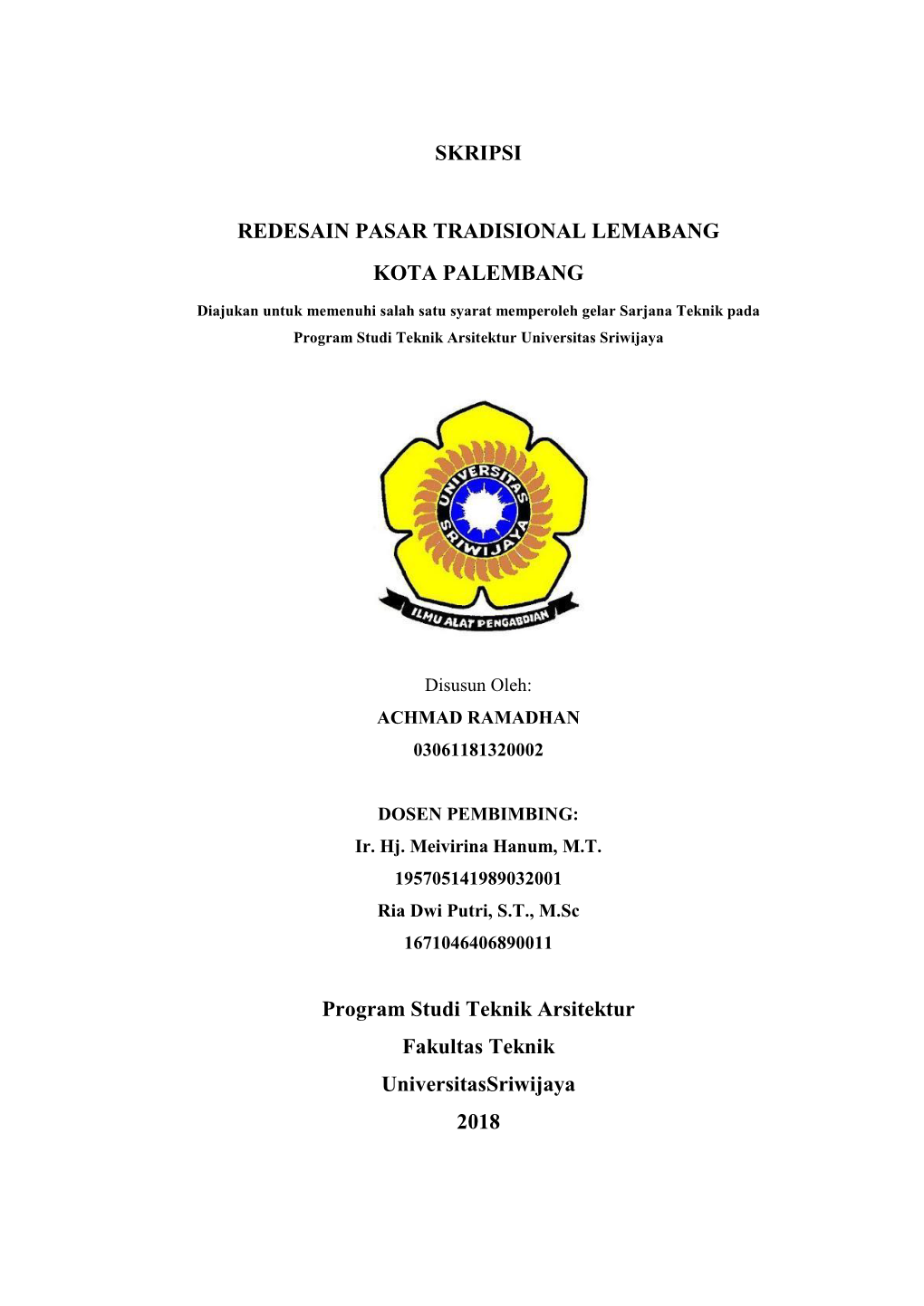 Skripsi Redesain Pasar Tradisional Lemabang Kota Palembang