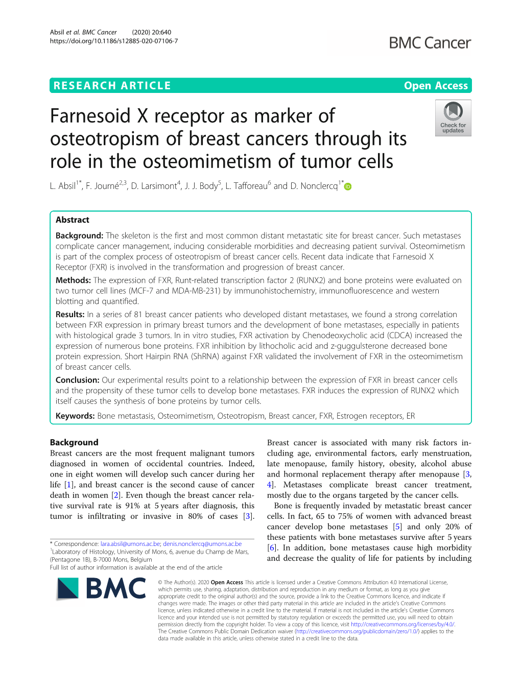 Farnesoid X Receptor As Marker of Osteotropism of Breast Cancers Through Its Role in the Osteomimetism of Tumor Cells L