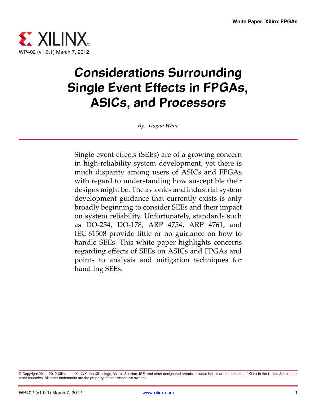 WP402: Considerations Surrounding Single Event Effects in Fpgas