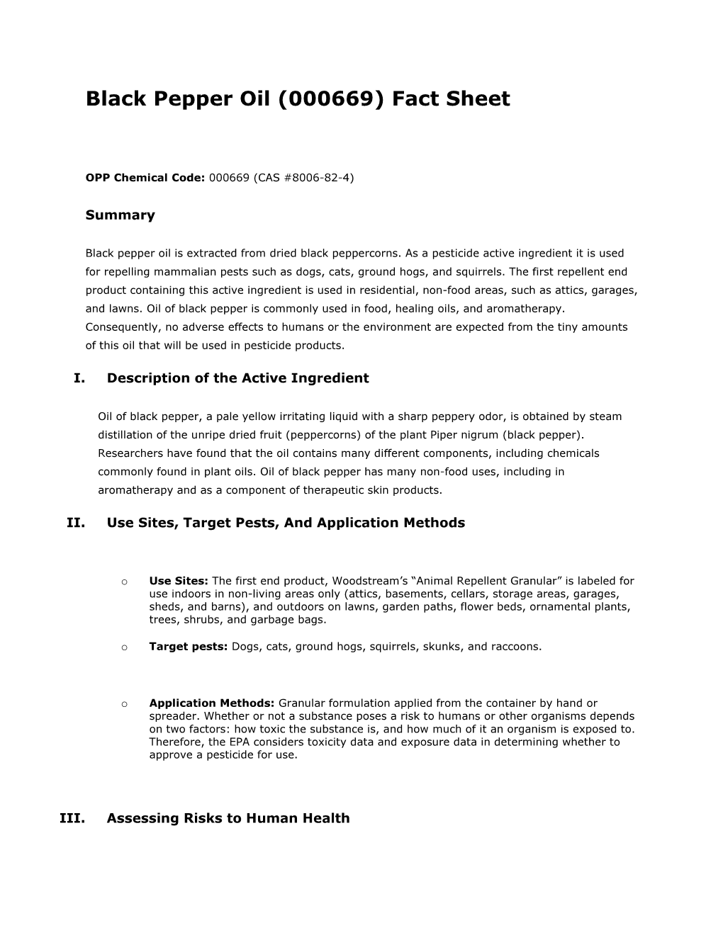 Biopesticides Fact Sheet for Black Pepper