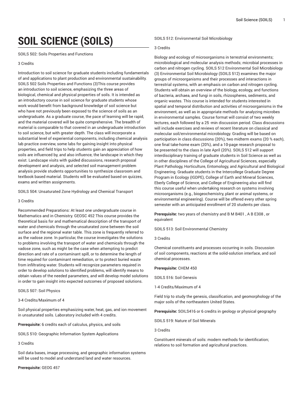 Soil Science (SOILS) 1