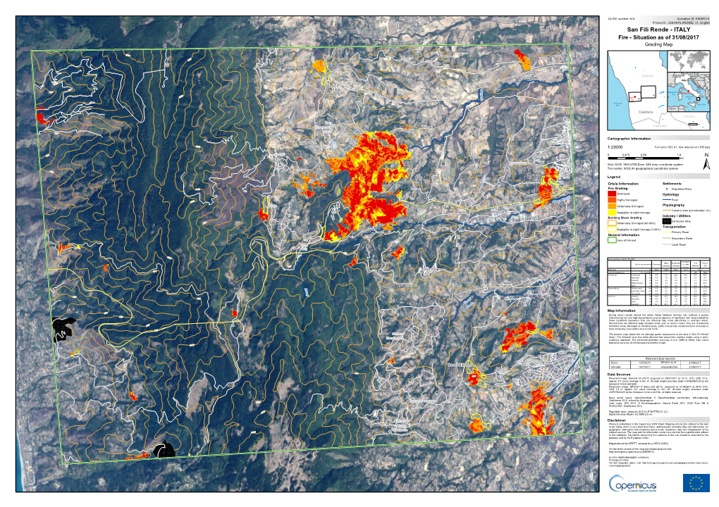 San Fili Rende - ITALY Fire - Situation As of 31/08/2017 Grading Map