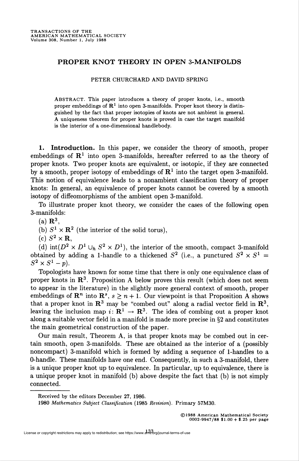 Proper Knot Theory in Open 3-Manifolds