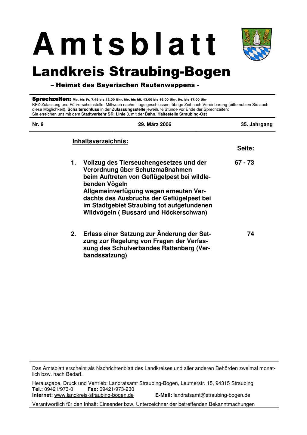 Amtsblatt Landkreis Straubing-Bogen – Heimat Des Bayerischen Rautenwappens