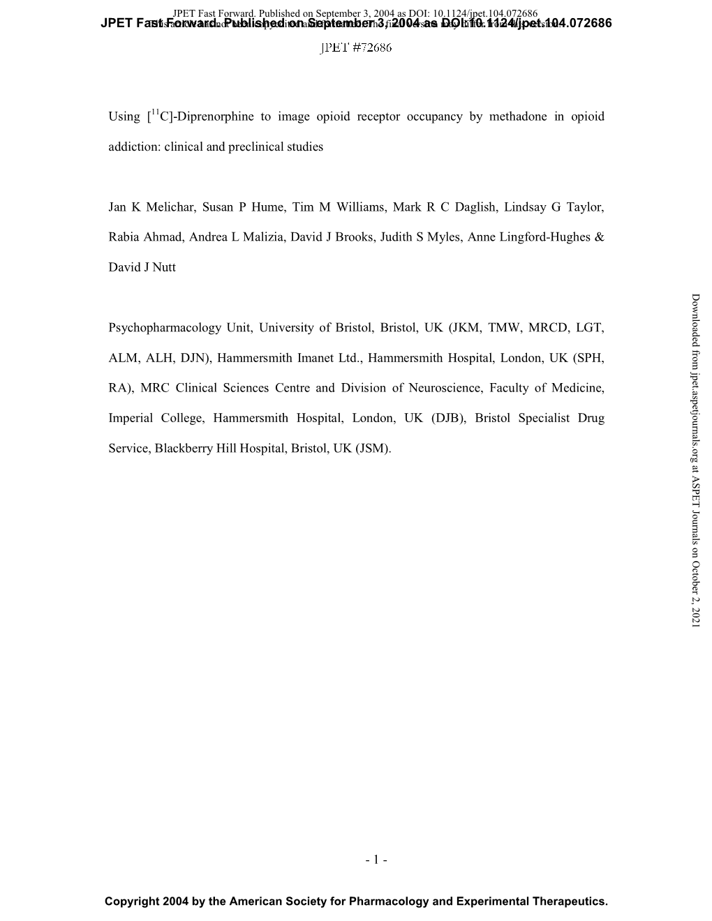 [11C]-Diprenorphine to Image Opioid Receptor Occupancy by Methadone in Opioid