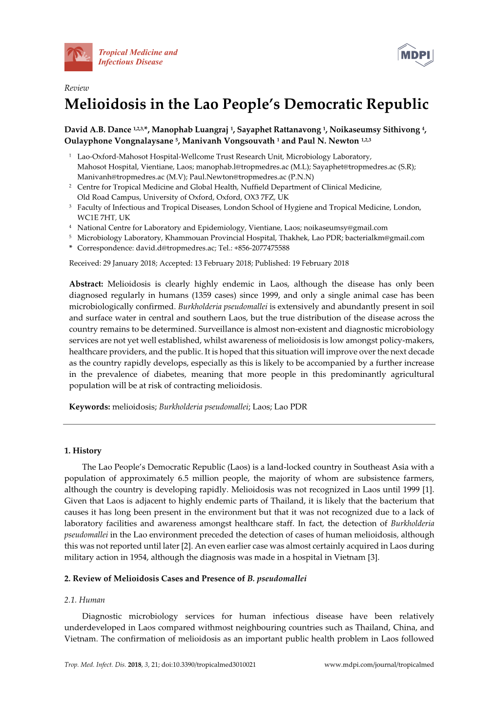 Review Melioidosis in the Lao People's Democratic Republic