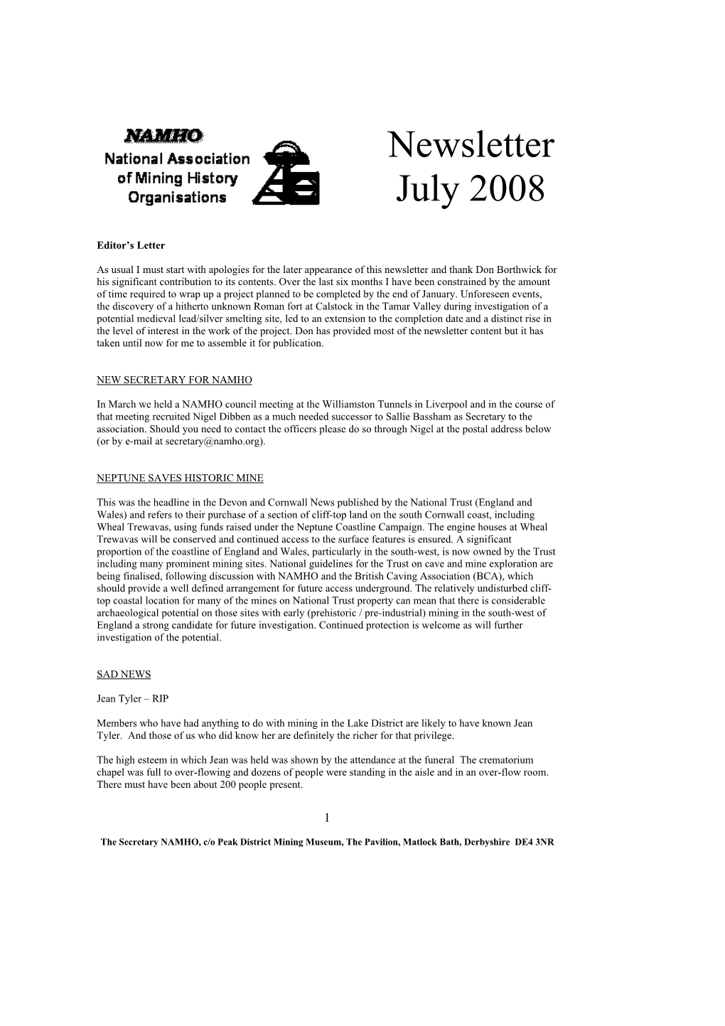 Newsletter July 2008