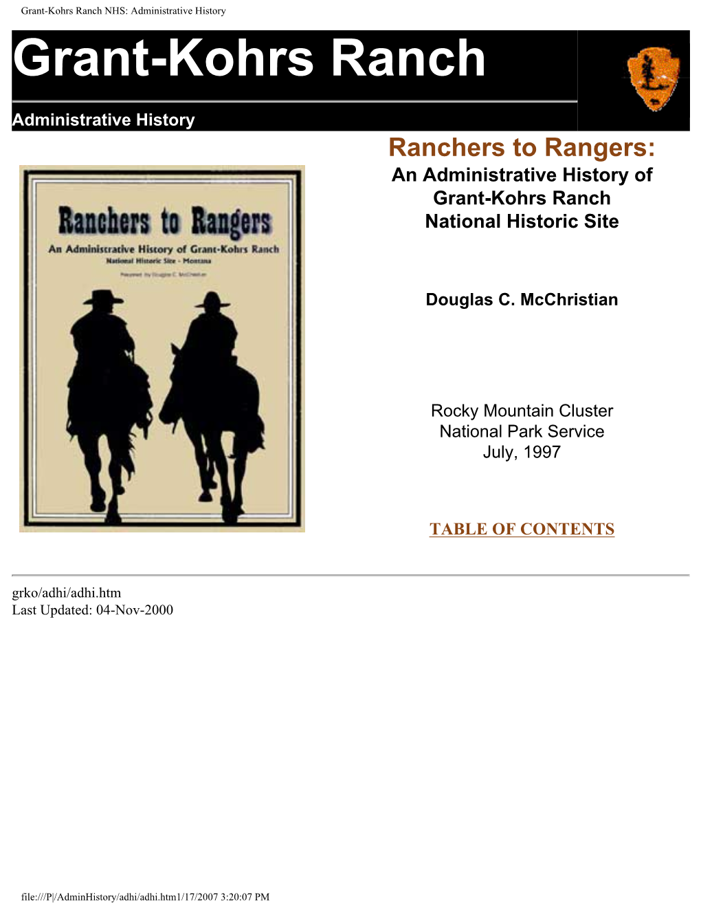 Grant-Kohrs Ranch NHS: Administrative History Grant-Kohrs Ranch