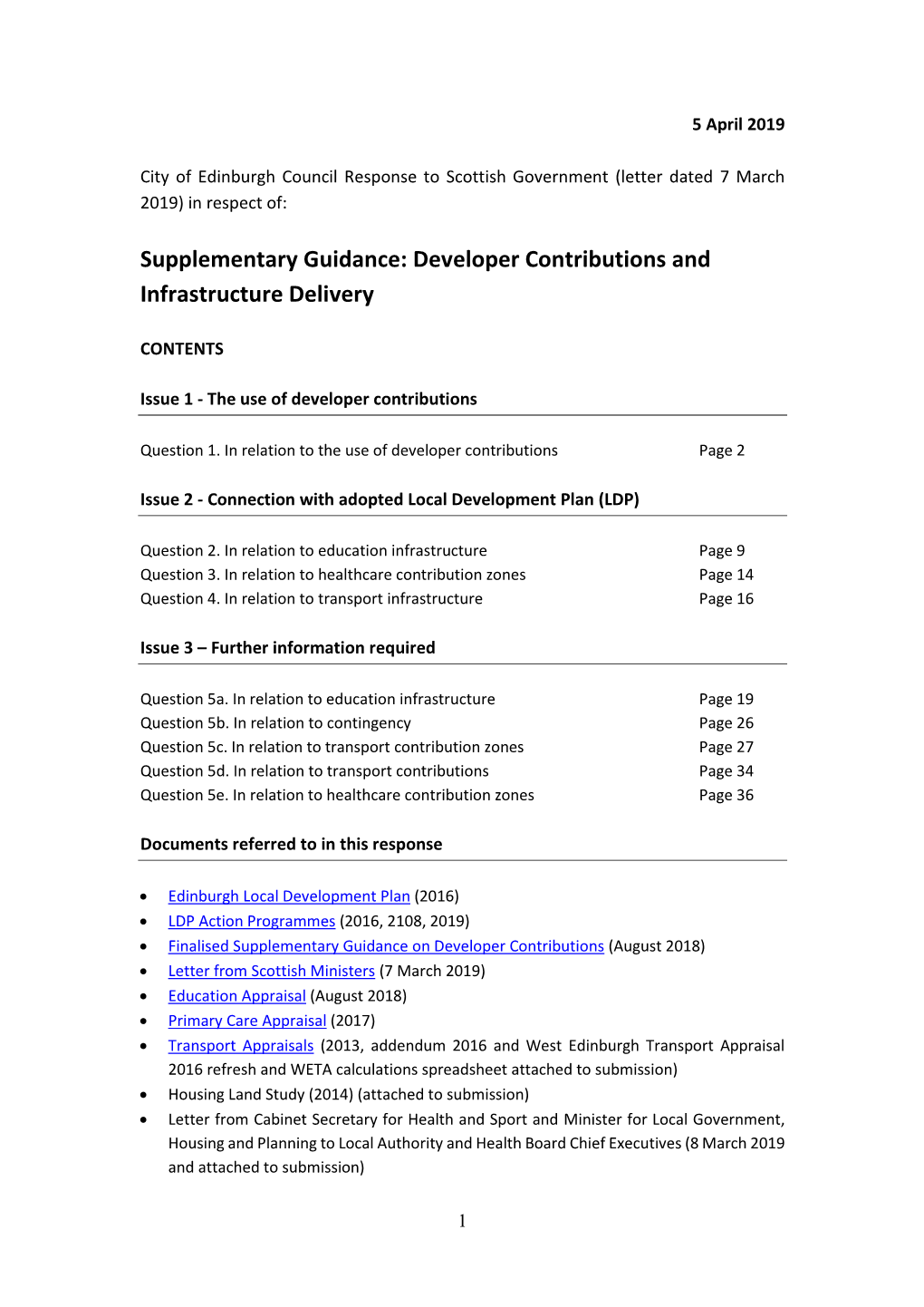 Supplementary Guidance: Developer Contributions and Infrastructure Delivery