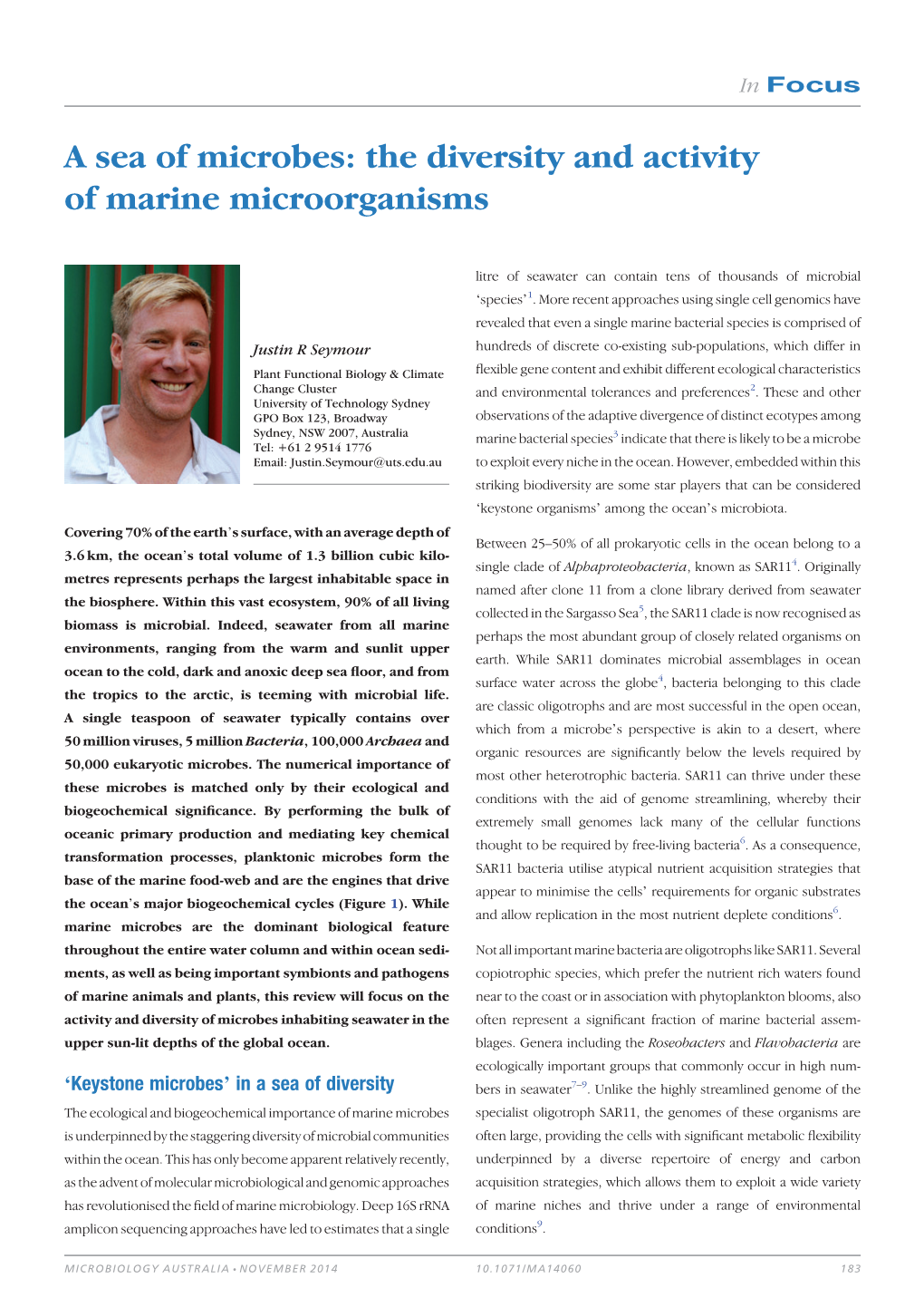 A Sea of Microbes: the Diversity and Activity of Marine Microorganisms