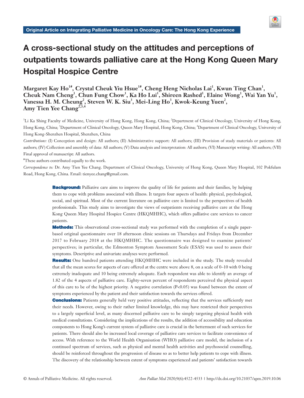 A Cross-Sectional Study on the Attitudes and Perceptions of Outpatients Towards Palliative Care at the Hong Kong Queen Mary Hospital Hospice Centre