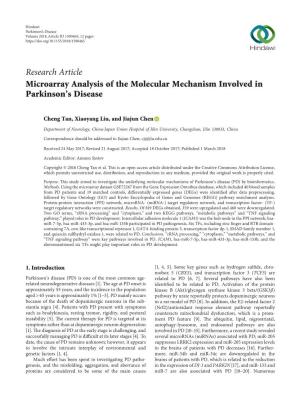 Research Article Microarray Analysis of the Molecular Mechanism Involved in Parkinson’S Disease
