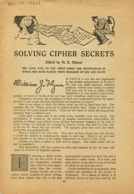 SOLVING CIPHER SECRETS Edited by M