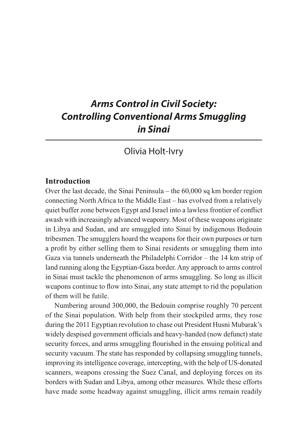 Arms Control in Civil Society: Controlling Conventional Arms Smuggling in Sinai