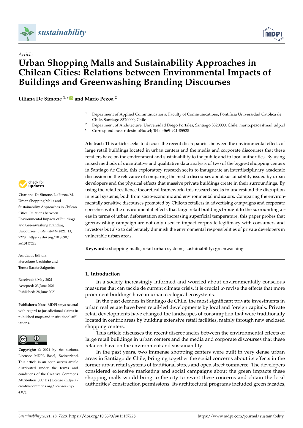 Urban Shopping Malls and Sustainability Approaches in Chilean Cities: Relations Between Environmental Impacts of Buildings and Greenwashing Branding Discourses