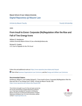 From Insull to Enron: Corporate (Re)Regulation After the Rise and Fall of Two Energy Icons